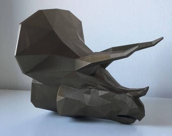 Diddy Dino Geometric Triceratops Head - Dinosaur Wall Art - 3D Printed - Home Decor - Wall mount - Multiple Colours Available