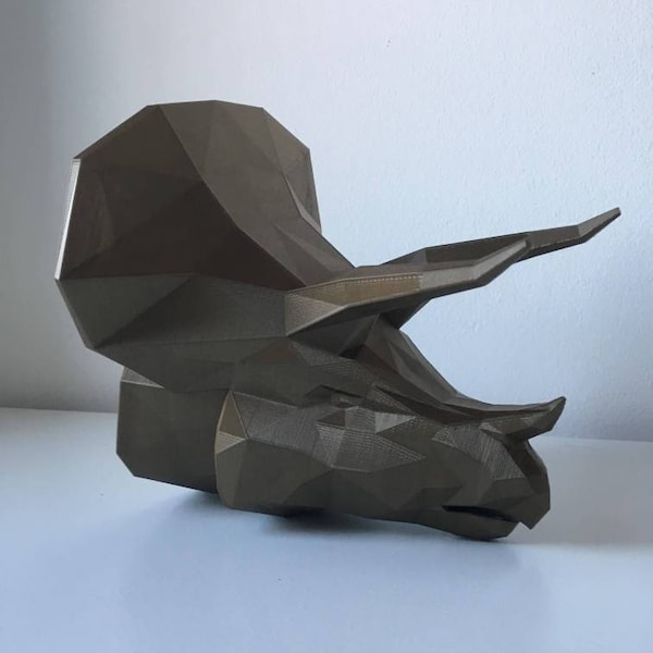 Diddy Dino Geometric Triceratops Head - Dinosaur Wall Art - 3D Printed - Home Decor - Wall mount - Multiple Colours Available