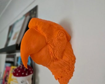 Hellroter Ara Wandkunst - Papagei - Tierkunst - 3D gedruckt - Wohnkultur - Wandhalterung - verschiedene Farben erhältlich