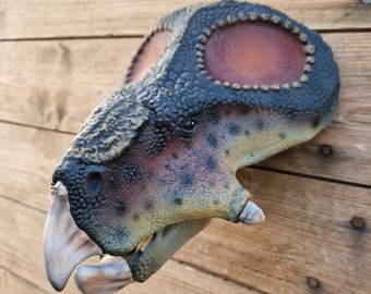 Protoceratops hoofd geschilderd - Dinosaur Wall Art - 3D geprint - Home Decor - Muurbevestiging - handgeschilderd - Aangepaste kleuren beschikbaar