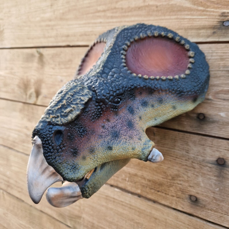 Protoceratops Head painted Dinosaur Wall Art 3D Printed Home Decor Wall mount hand painted Custom colours available image 1