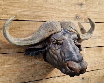 Cape Buffalo wall art airbrushed and painted- Animal wall art - 3D Printed - Home Decor - wall mount - Custom colours available