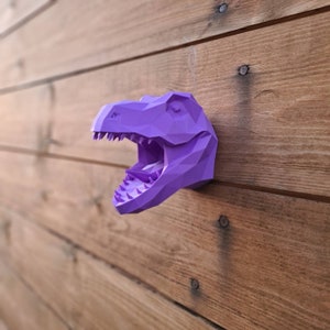 Diddy Dino Geometric T-Rex Head Dinosaur Wall Art Modern 3D Printed Home Decor Wall mount Multiple Colours Available image 2