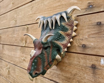 Kosmoceratops painted Wall Art - Dinosaur - Wall Mount- 3D Printed - Custom styles available