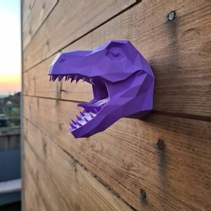 Diddy Dino Geometric T-Rex Head Dinosaur Wall Art Modern 3D Printed Home Decor Wall mount Multiple Colours Available image 3