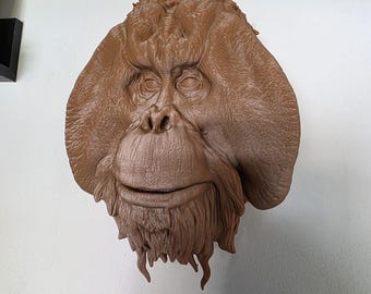 Orangutan Wall Mount – Animal Art Home Decor - 3D Printed