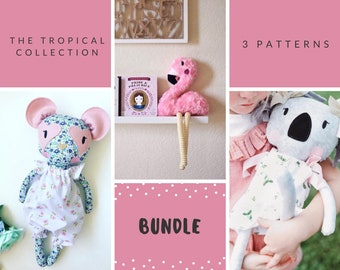 Animal Doll Sewing Patterns ~  Pattern Bundle ~ Koala Doll Pattern ~ Flamingo Doll Pattern ~ Panda Doll Pattern ~ Doll Making