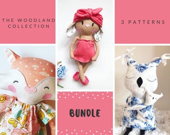 Woodland Animals Sewing Doll Patterns ~  Pattern Bundle ~ Fox Doll Pattern ~ Bunny Doll Pattern ~ Owl Doll Pattern ~ Doll Making