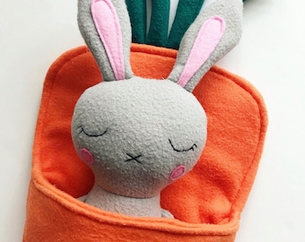 Sleepy Bunny Sewing Pattern and Carrot Bed ~ Easter Sewing Project ~ Bunny Doll Pattern ~ Easter Sewing Ideas ~ Doll PDF Sewing Pattern