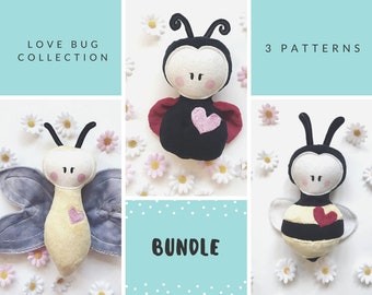 Plushie Dolls Sewing Pattern Bundle ~ Bee Doll ~ Ladybug Doll ~ Butterfly Doll