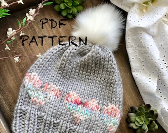 PATTERN ONLY - Heart On The Line Knit Beanie Pattern