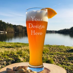 Custom Engraved, Pilsner Etched Beer Glass , 23oz Beer glass, Personalized Pilsner Glass, you choose your text and font, Etched Beer Mug
