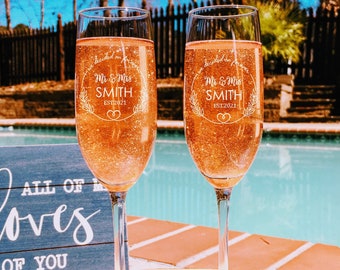 Personalized Champagne Flute Set | Mr. & Mrs. Wedding Toasting Glasses
