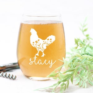Engraved wine glass Chicken | Chicken Glass | Animal Wine Glass | Personalized | Wine Gift