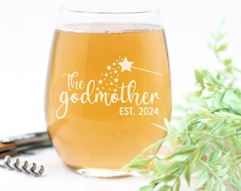 Fairy Godmother Wine Glass Gift, Elegant Godparent Proposal, 12oz