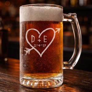 Engraved Beer Mug, Personalized Anniversary Gift, Carved Initials