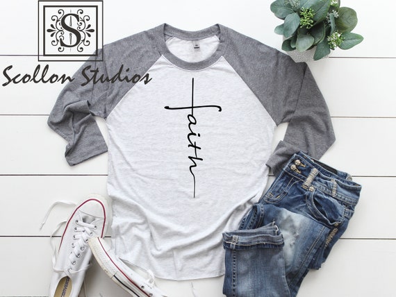 Faith Shirt , Jesus Raglan, Unisex, Christian Shirt, Jesus Shirt, Vertical Cross, Jesus Cross, Religious Shirt Church, Love,Grace, Faith