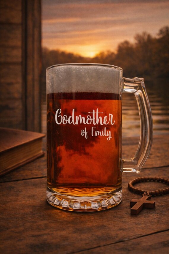 Personalized Godmother Beer Mug: Engraved Baptism Gift, 16oz