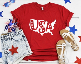 USA Map Shirt, Patriotic 4th of July Tee, Unisex Soft Cotton