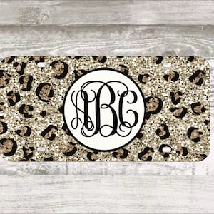 Leopard Glitter Monogram License Plate | Personalized Car Tag