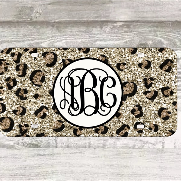 Leopard | Glitter effect | License Plate | Car Tag | Personalized Tag | Monogram Front Plate | Personalized Plate | Aluminum License Plate