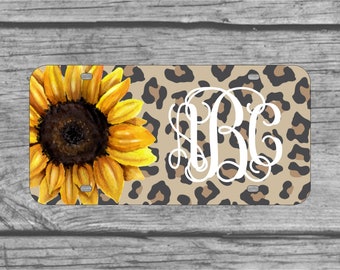Sunflower Leopard License Plate | Car Tag | Personalized Car Tag, Monogram Front Plate | Personalized Plate | Aluminum License Plate