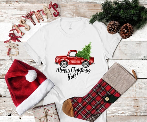 Merry Christmas Y'all Shirt | Christmas red truck Shirt | Christmas Shirt |  Unisex Size | Free shipping