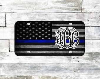 Personalized Police Officer Wife License Plate | Distressed Flag Car Tag