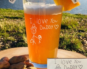 Custom Engraved Beer Glass: Child's Artwork Gift