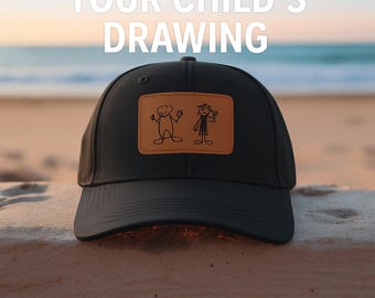 Custom Child's Drawing Hat – Engraved Leather Patch, Keepsake Gift
