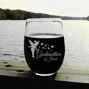 Godmother Gift, Wine Glass with Fairy Godmother Design, Elegant Will You Be My Godmother Gift, Godmother Wine Glass image 1