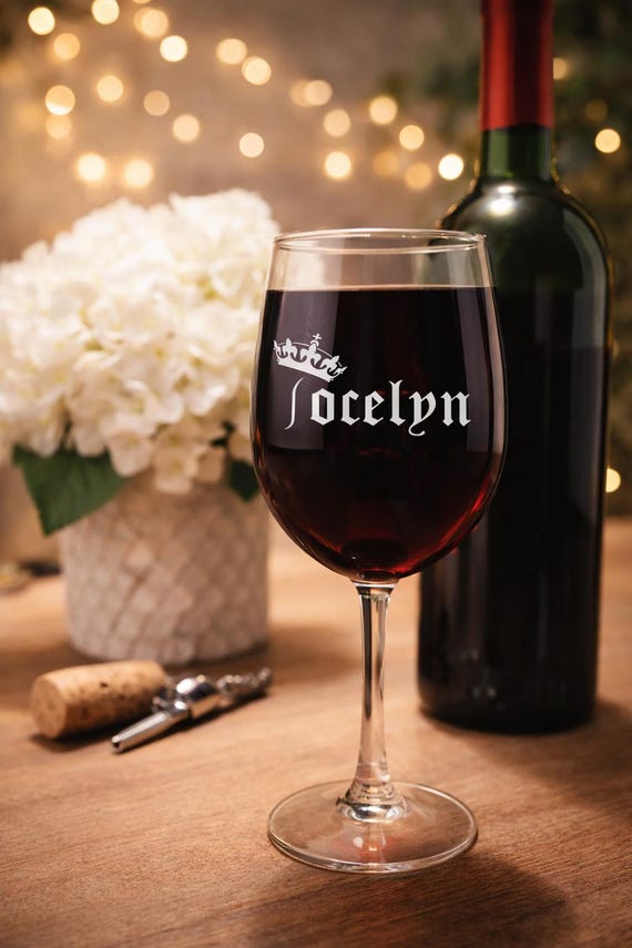 Crown Engraved Wine Glass, Personalized Stemmed Glass, Custom Name