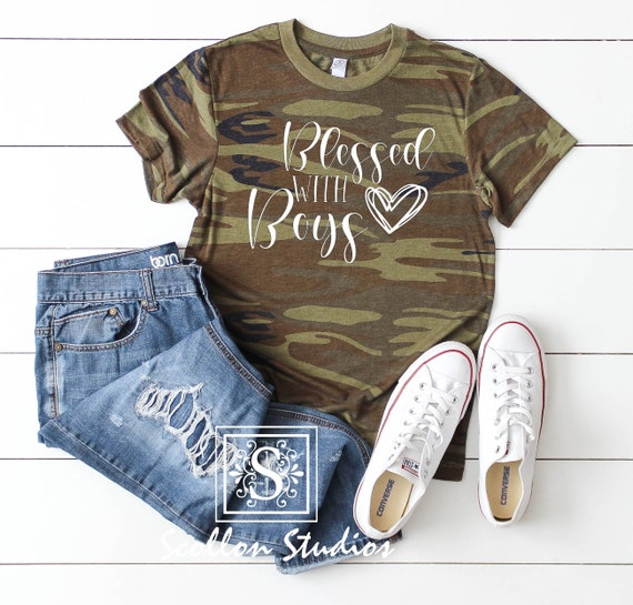 Blessed With Boys,Mama Shirt,Mama Camo shirt,mom shirts,mom tops,mama shirt,mama shirt,cute camo shirt,Mom Gift,Mother's Day,Mom Birthday