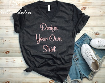Design Your Own Bella Canvas V-Neck Tee, Custom Graphic Shirt