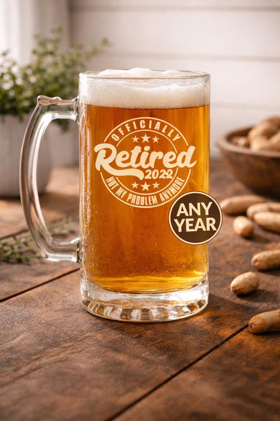 Officially Retired Etched Beer Glass, Retirement Gift