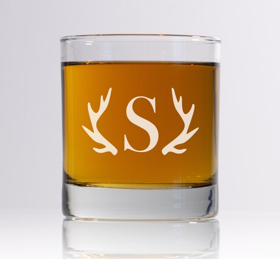 Personalized Antler Whiskey Glass | Etched Dad Glass|  Monogram Scotch Glasses | Dad Birthday Gift | Father's Day Gift | Men's Gift