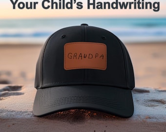 Personalized Leather Patch Grandpa Hat – Custom Child's Handwriting Gift