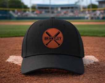 Personalized Leather Patch Baseball Cap, Custom Name & Number