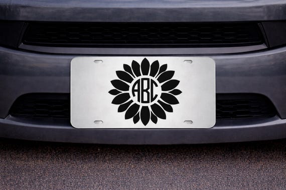 Sunflower Monogram License Plate, Personalized Initial Car Tag, Floral Name Auto Plate, Custom Monogram Gift for Her