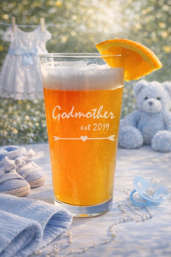 Personalized Godmother Est Year Pint Glass Baptism Gift
