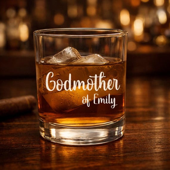 Custom Godmother Whiskey Glass, Personalized Godparent Gift for Baptism