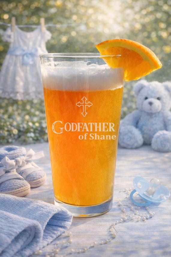 Personalized Godfather Pint Glass Baptism Gift Catholic