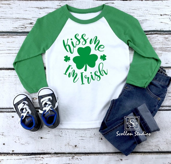 Kiss Me I'm Irish , St Patrick's Day Shirt, Girls St Patrick's Day Shirt , Boys St Patrick's Day Shirt, Raglan, Cute Kids Shirts, Unisex