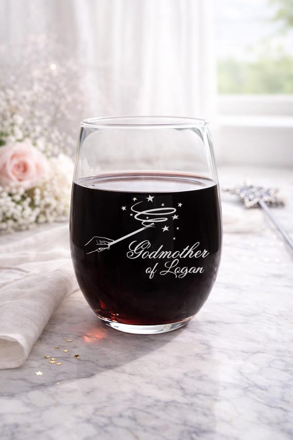 Fairy Godmother Wine Glass Personalized – Godmother of Name – Godparent Proposal Gift