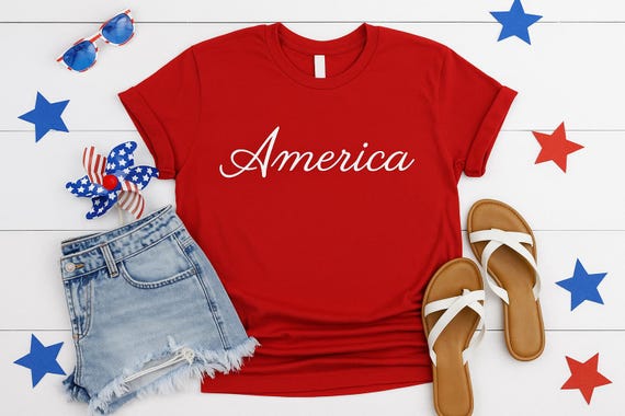 America Script Tee, 4th of July Patriotic Shirt, Unisex Sized