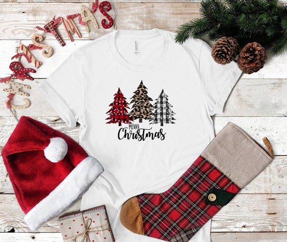 Merry Christmas Leopard Christmas Tree | Merry Christmas Shirt | Buffalo Plaid Leopard Print Christmas Trees |  Unisex Size | Free shipping