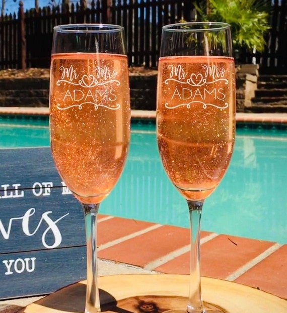 Mr. And Mrs. | Champagne Glasses | Wedding Glasses | Personalized Champagne Glasses | Wedding Flutes | Anniversary Gift | Gift for Couples