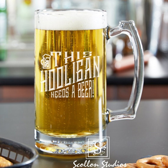 This Hooligan Needs a beer, Saint Patricks Day Beer Mug, Lucky Beer Mug , Shamrock , St. Patricks Day Beer Mug, Let's Day Drink