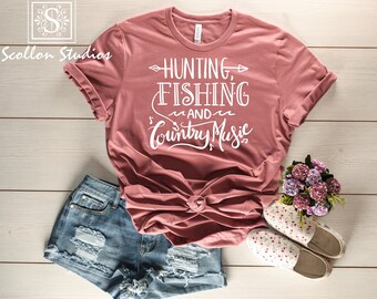 Hunting Fishing Country Music Shirt: Unisex Soft Cotton Tee