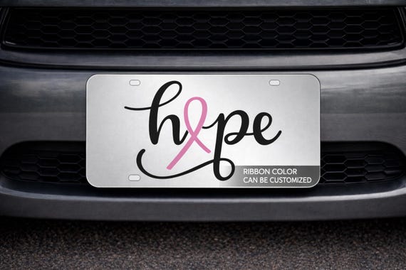 Hope Breast Cancer Awareness License Plate, Custom Ribbon Car Tag